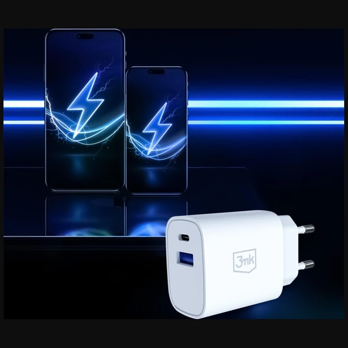 3MK FlowPower USB-A + USB-C 25W PD QC4+ Wall Charger White