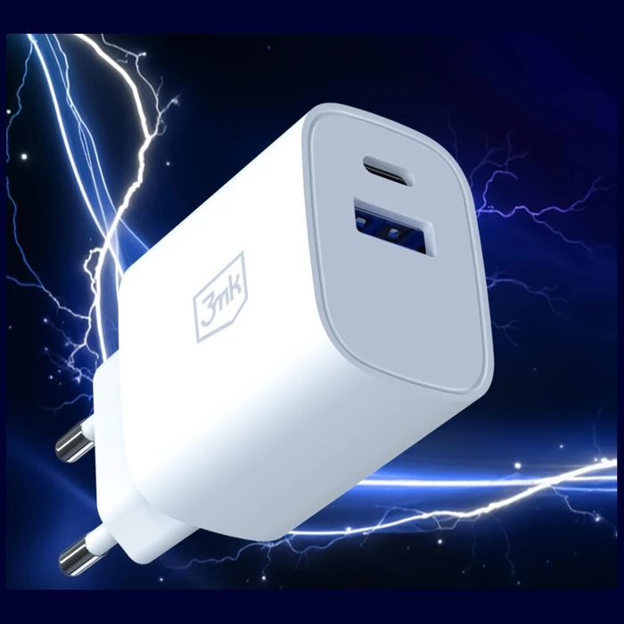 3MK FlowPower USB-A + USB-C 30W PD 3.0 QC4+ Wall Charger White