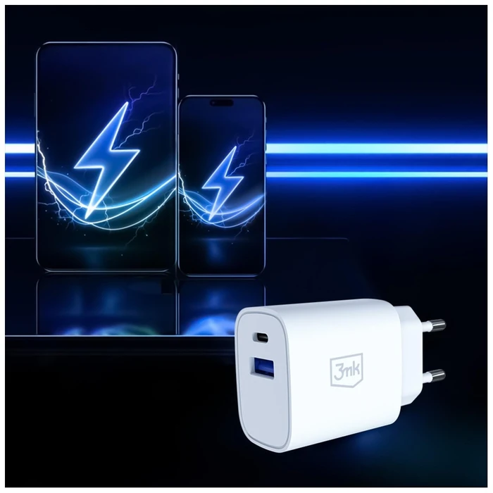 3MK FlowPower USB-A + USB-C 30W PD 3.0 QC4+ Wall Charger White
