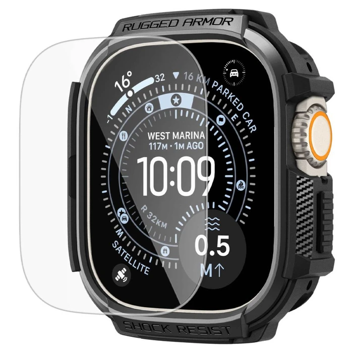 Spigen Rugged Armor & Tempered Glass Apple Watch Ultra 1 / 2 / 3 49mm Matte Black