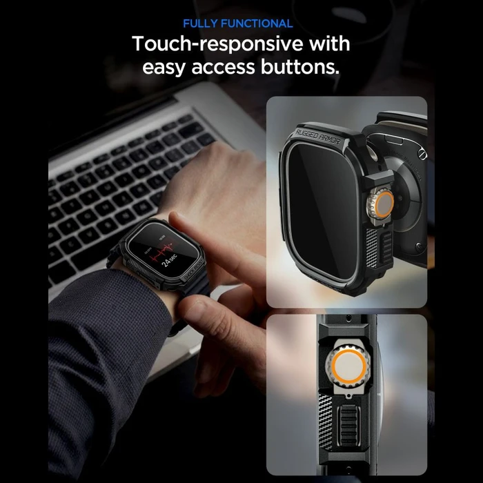 Spigen Rugged Armor & Tempered Glass Apple Watch Ultra 1 / 2 / 3 49mm Matte Black