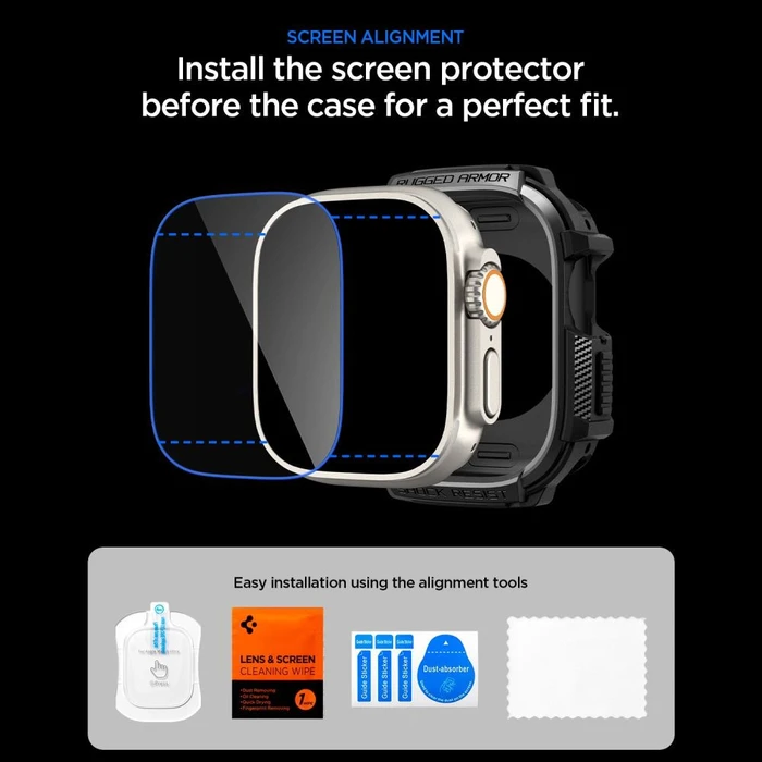 Spigen Rugged Armor & Tempered Glass Apple Watch Ultra 1 / 2 / 3 49mm Matte Black
