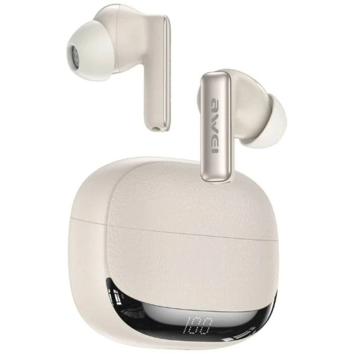 AWEI TA19 ANC Wireless In-Ear Headphones Bluetooth 6.0 TWS + Docking Station Beige