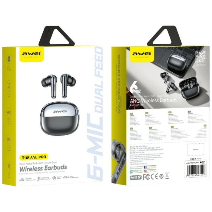 AWEI T92 ANC Pro Wireless In-Ear Headphones + Docking Station Black