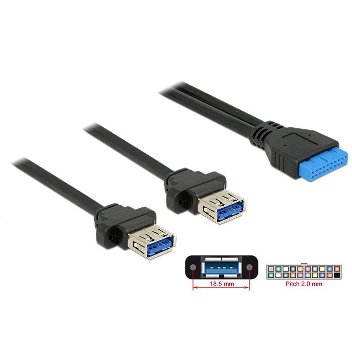 Καλώδιο USB Delock 3.0 19 pin header (F) σε 2x USB 3.0 (F) 85244, 80cm