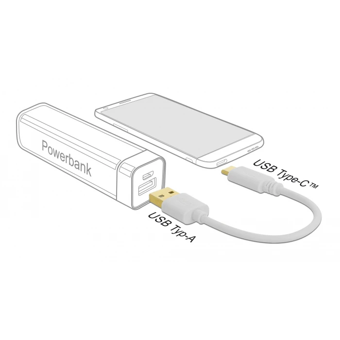 Αντάπτορας USB Delock σε Type-C 85355, 3A, 22AWG, 0.15m, λευκό