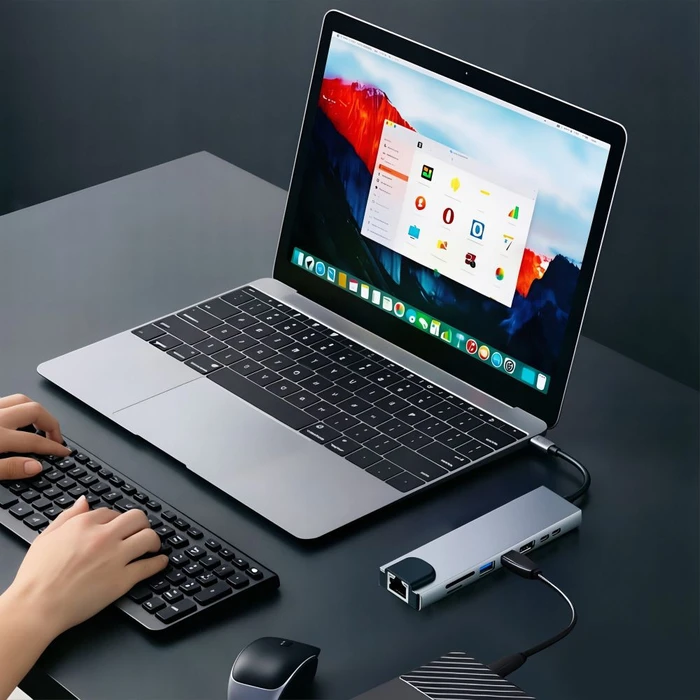 Tech-Protect HB09 Hub Adapter 8in1 USB-C / 2xUSB-A 3.0, USB-C 3.0, USB-C PD 100W, HDMI 4K 60Hz, SD/TF, RJ45 1000Mb/s Space Grey