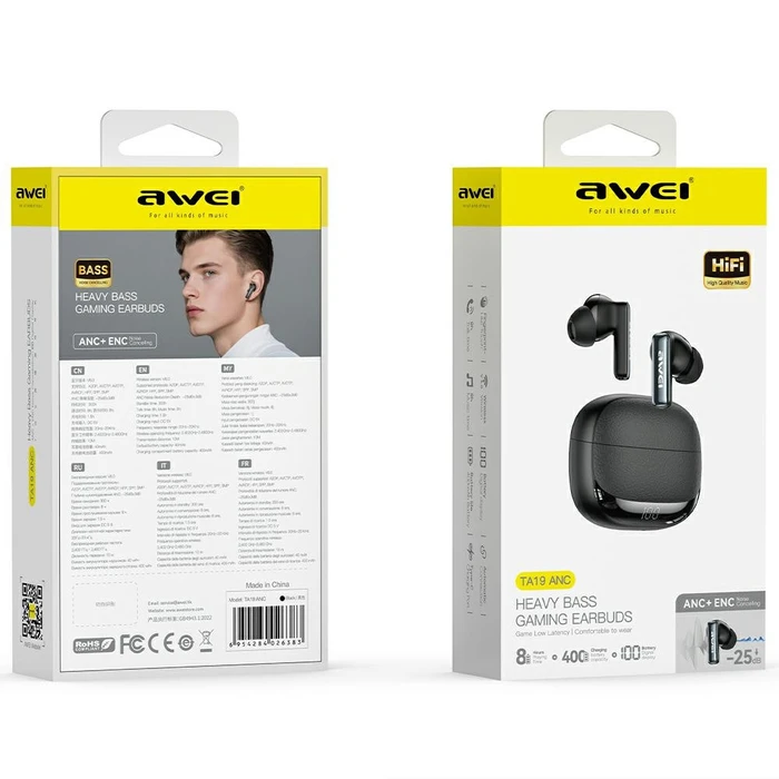 AWEI TA19 ANC Wireless in-ear headphones Bluetooth 6.0 TWS + docking station black