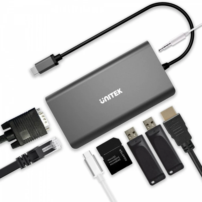 USB Hub Unitek 8-In-1 Usb-C 3.1; Pd 100w; D1019b