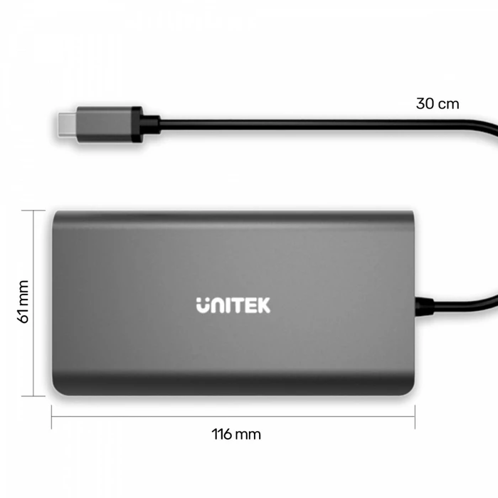 USB Hub Unitek 8-In-1 Usb-C 3.1; Pd 100w; D1019b