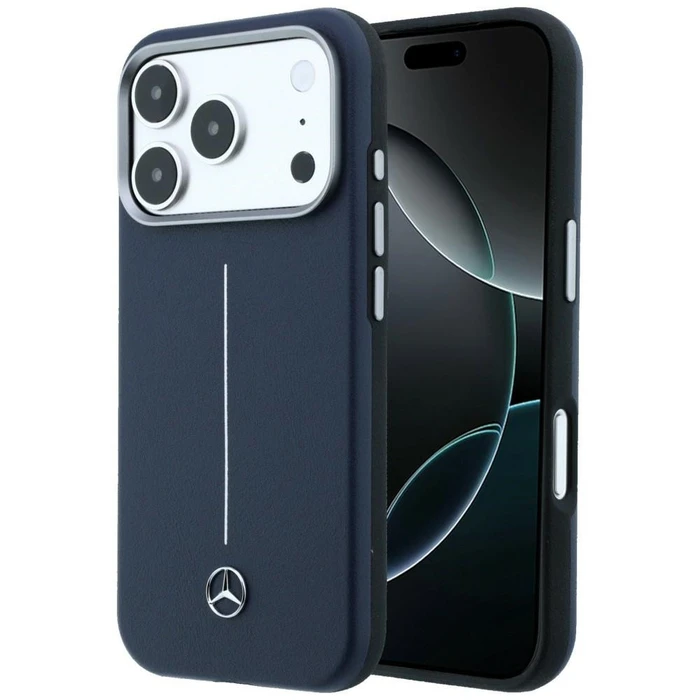 Mercedes Leather Semi Wrap Iconic Line MagSafe Apple iPhone 17 Pro Max navy blue