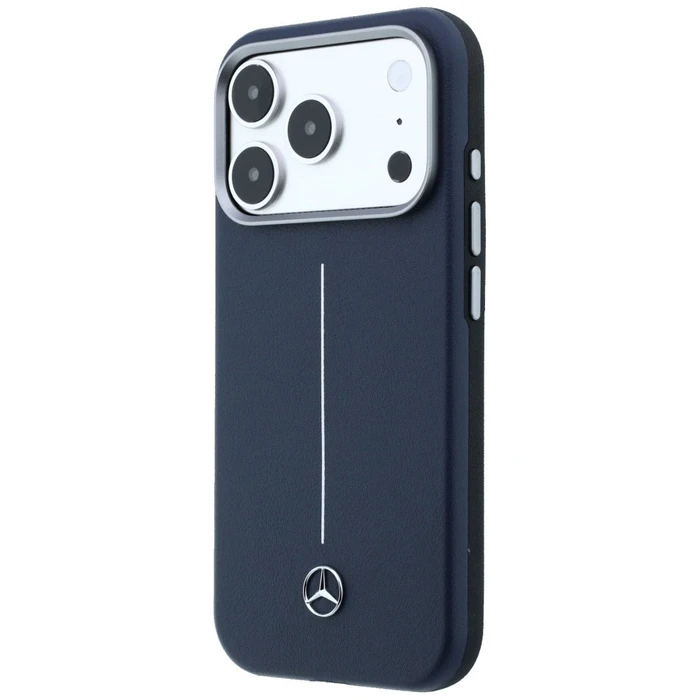 Mercedes Leather Semi Wrap Iconic Line MagSafe Apple iPhone 17 Pro Max navy blue