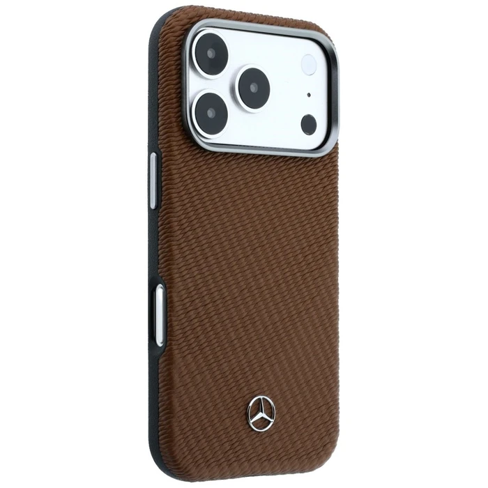 Mercedes Leather Semi Wrap Wood Effect MagSafe Apple iPhone 17 Pro camel