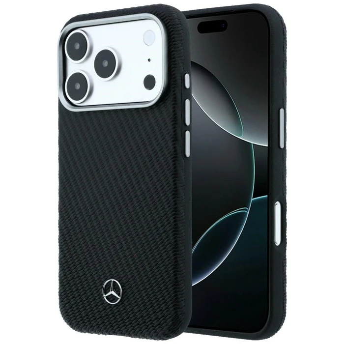 Mercedes Leather Semi Wrap Wood Effect MagSafe Apple iPhone 17 Pro black