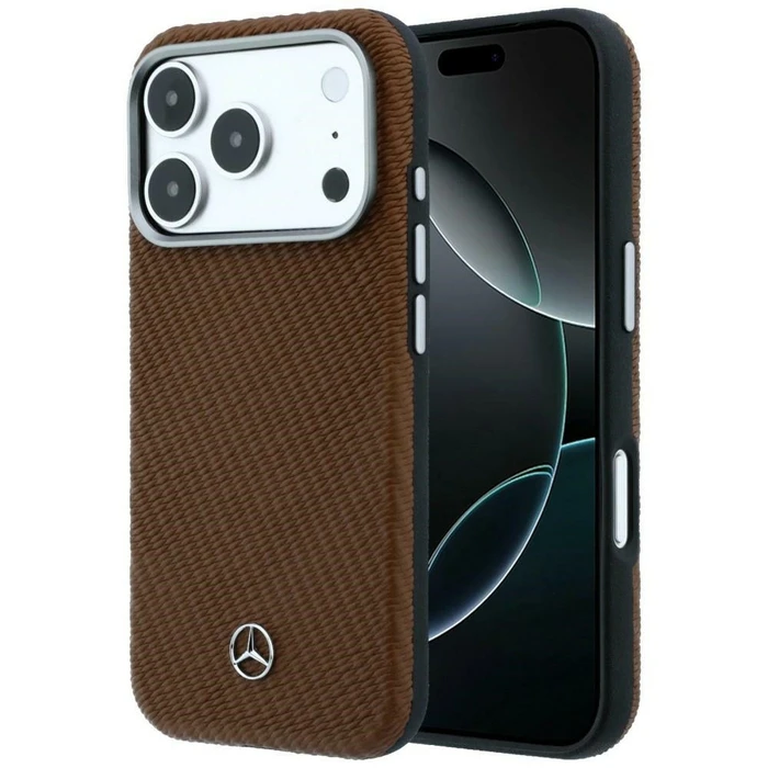Mercedes Leather Semi Wrap Wood Effect MagSafe Apple iPhone 17 Pro Max camel