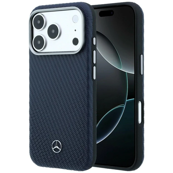 Mercedes Leather Semi Wrap Wood Effect MagSafe Apple iPhone 17 Pro Max navy blue