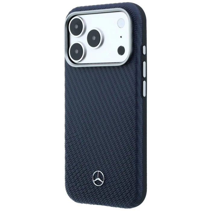 Mercedes Leather Semi Wrap Wood Effect MagSafe Apple iPhone 17 Pro Max navy blue