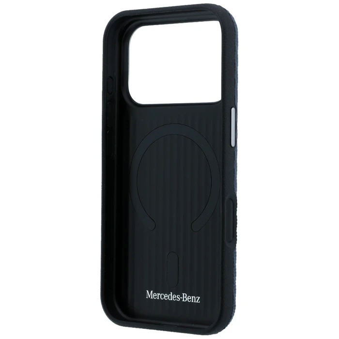 Mercedes Leather Semi Wrap Wood Effect MagSafe Apple iPhone 17 Pro Max navy blue