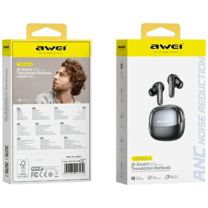 AWEI T229 ANC AI Wireless in-ear headphones + docking station galvanized gunmetal