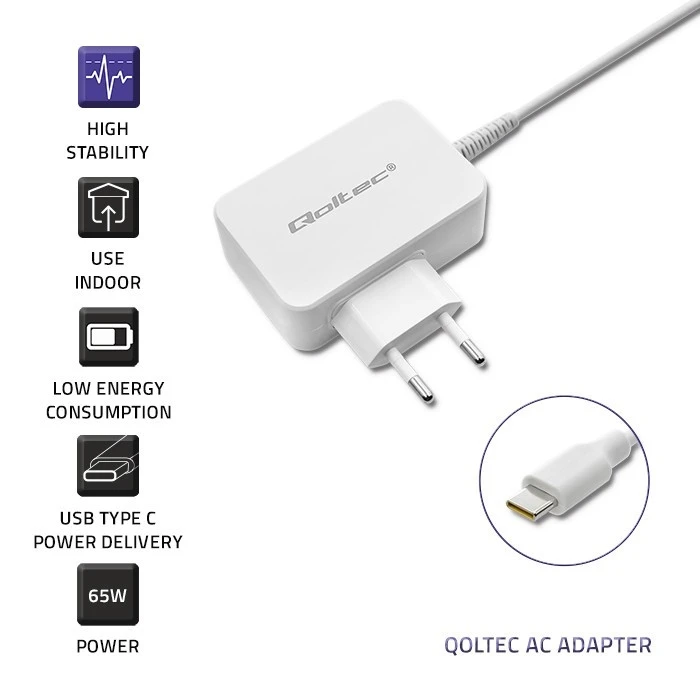 Τροφοδοτικό Laptop Qoltec 65w Usb Type C, Pd