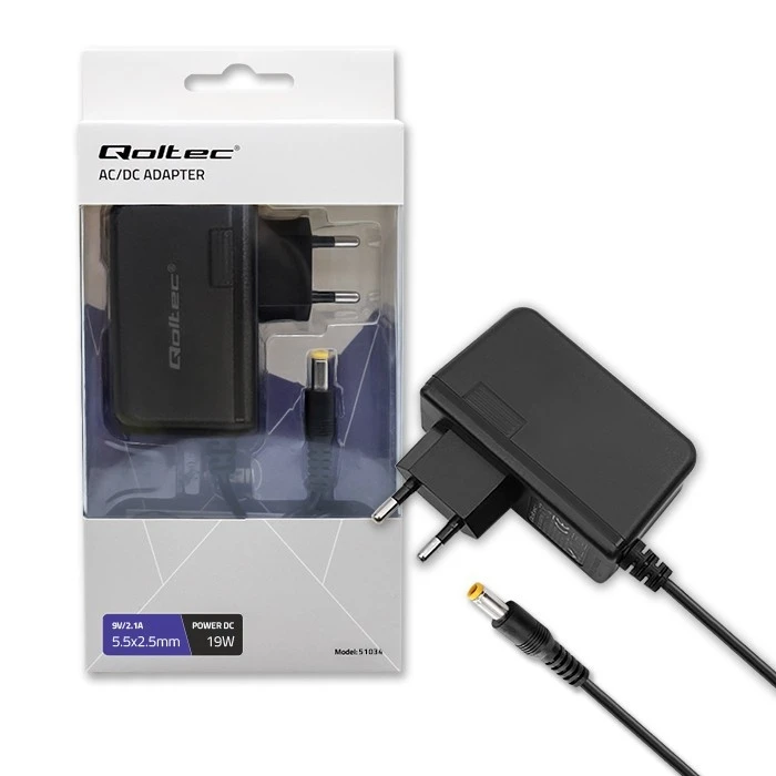Τροφοδοτικό Laptop Qoltec Plug In 19w 9v, 2.1a, 5.5x2.5