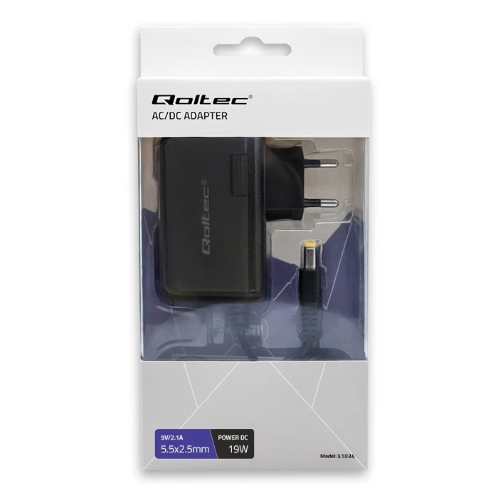 Τροφοδοτικό Laptop Qoltec Plug In 19w 9v, 2.1a, 5.5x2.5