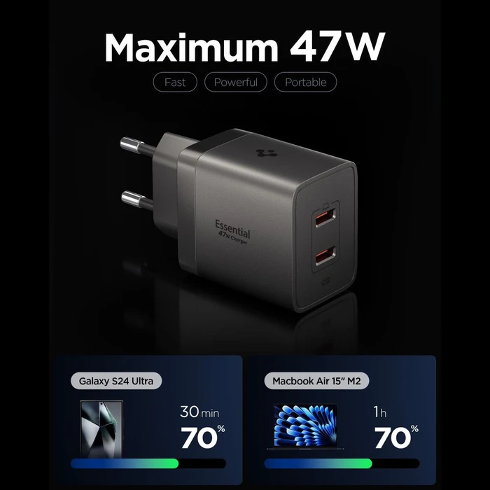 Spigen EE472EU-GAN Essential 2xUSB-C Network Charger 47W Gunmetal
