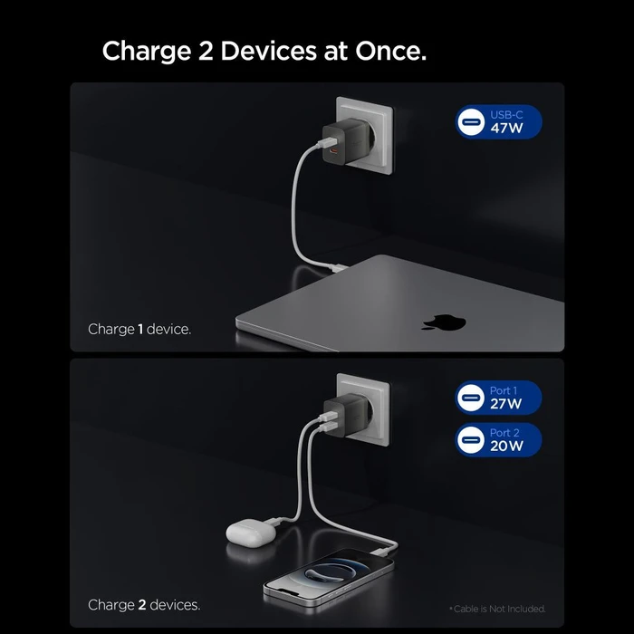 Spigen EE472EU-GAN Essential 2xUSB-C Network Charger 47W Gunmetal
