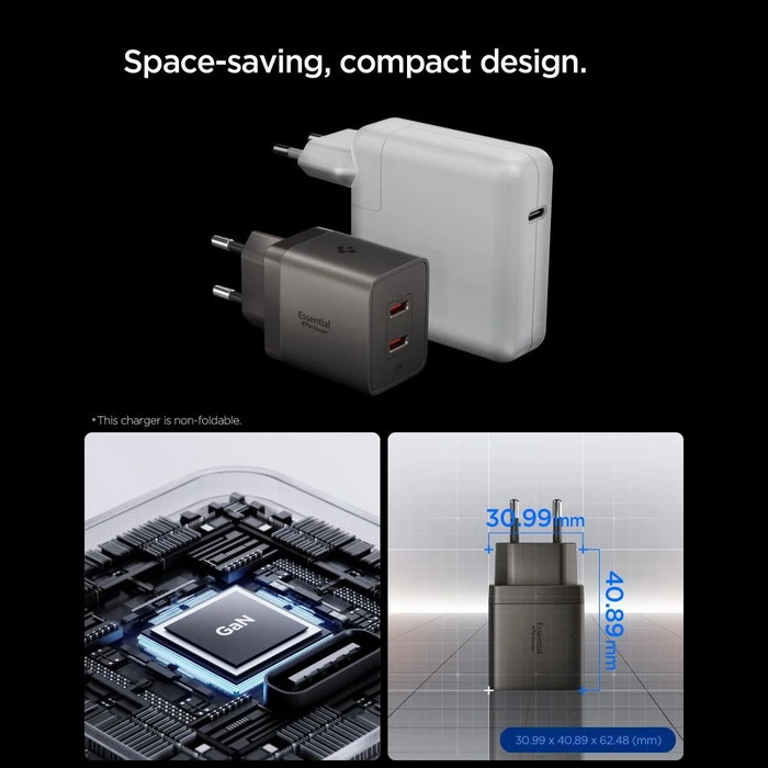 Spigen EE472EU-GAN Essential 2xUSB-C Network Charger 47W Gunmetal