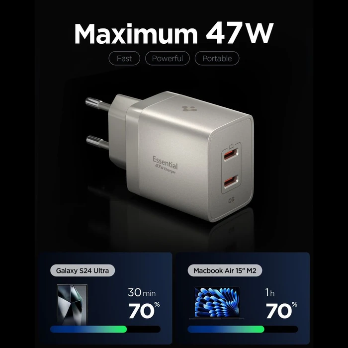 Spigen EE472EU-GAN Essential 2xUSB-C Network Charger 47W Natural Titanium
