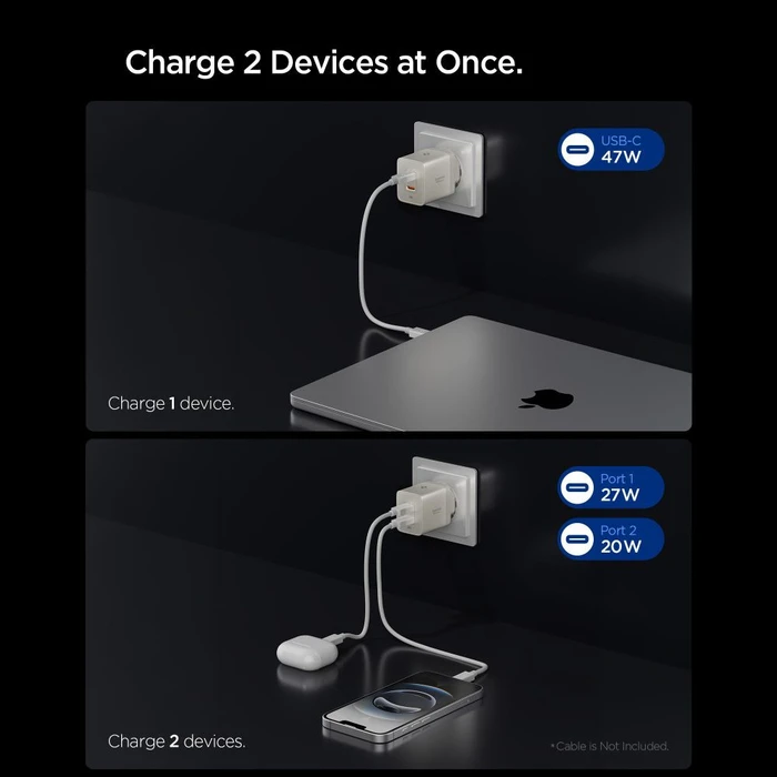 Spigen EE472EU-GAN Essential 2xUSB-C Network Charger 47W Natural Titanium