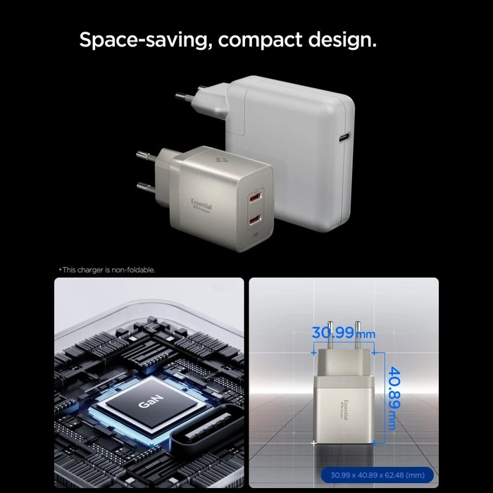 Spigen EE472EU-GAN Essential 2xUSB-C Network Charger 47W Natural Titanium