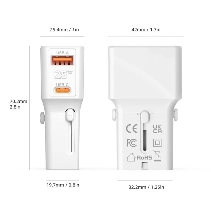 Mobile Origin Travel Adapter 25W EU/US/UK/AU, λευκό