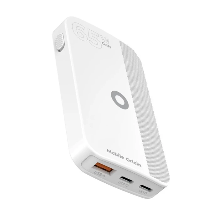 Φορτιστής Mobile Origin 65W GaN Slim διπλός USB-C + USB-A, λευκό