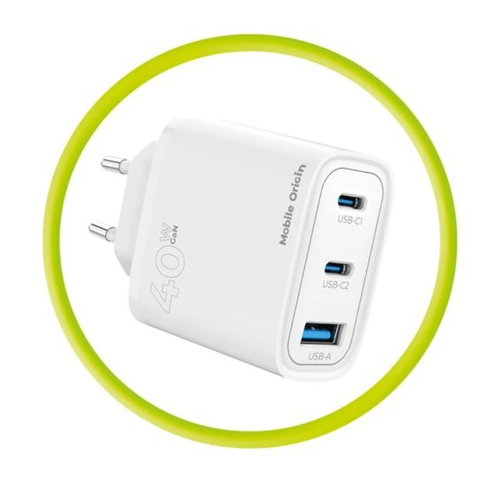 Φορτιστής Mobile Origin 40W GaN MO13 (1x USB-A + 2x USB-C)