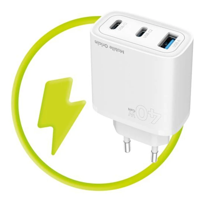 Φορτιστής Mobile Origin 40W GaN MO13 (1x USB-A + 2x USB-C)
