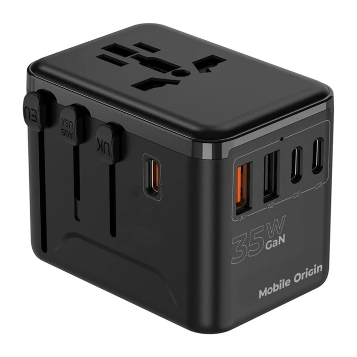 Mobile Origin GaN 35W Ταξιδιωτικός Αντάπτορας PW4, 3x USB-C + 2x USB-A (EU/UK/US/AUS)