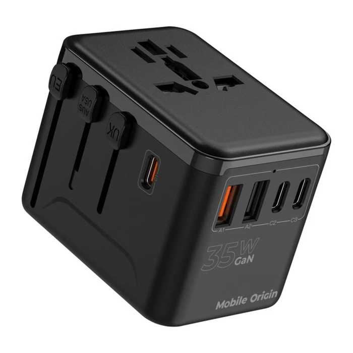 Mobile Origin GaN 35W Ταξιδιωτικός Αντάπτορας PW4, 3x USB-C + 2x USB-A (EU/UK/US/AUS)