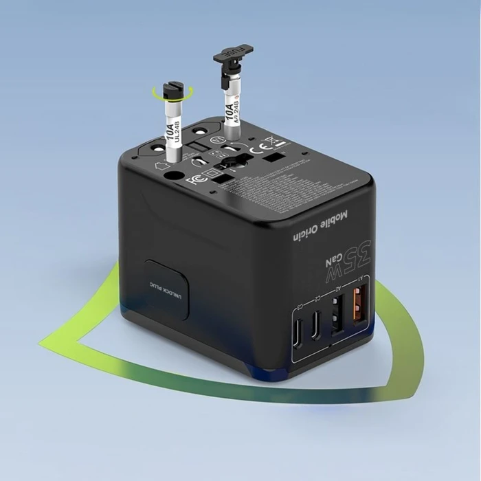 Mobile Origin GaN 35W Ταξιδιωτικός Αντάπτορας PW4, 3x USB-C + 2x USB-A (EU/UK/US/AUS)