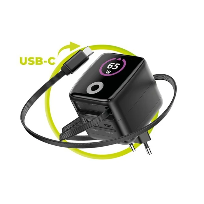 Φορτιστής Mobile Origin 65W GaN PW3 με καλώδιο USB-C 65cm + USB-A