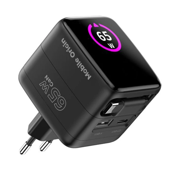 Φορτιστής Mobile Origin 65W GaN PW3 με καλώδιο USB-C 65cm + USB-A