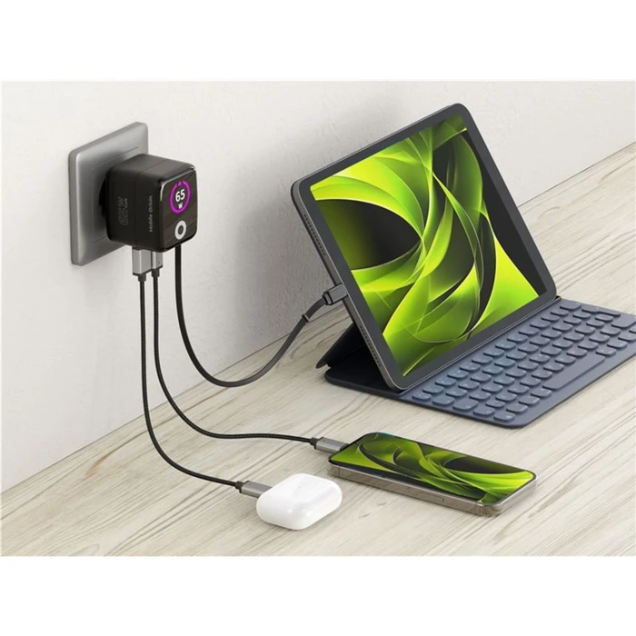 Φορτιστής Mobile Origin 65W GaN PW3 με καλώδιο USB-C 65cm + USB-A