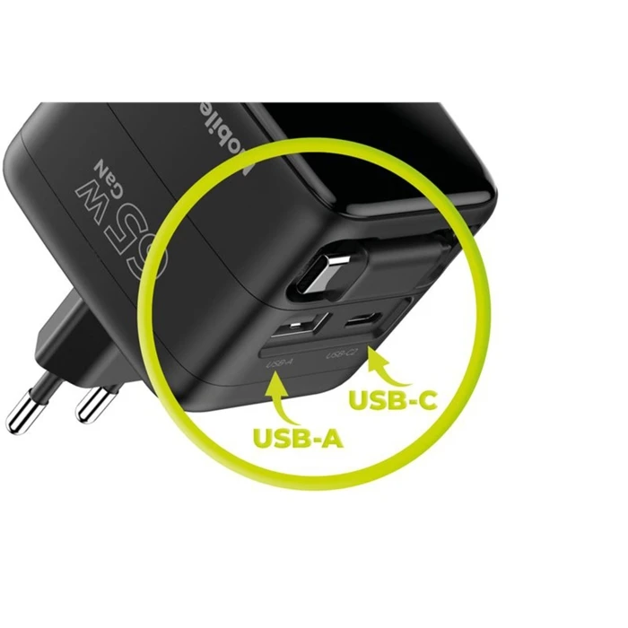 Φορτιστής Mobile Origin 65W GaN PW3 με καλώδιο USB-C 65cm + USB-A