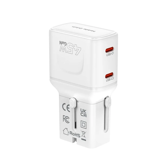 Φορτιστής Ταξιδίου Mobile Origin GaN 45W (EU/US/UK/AU) PW26, Λευκό
