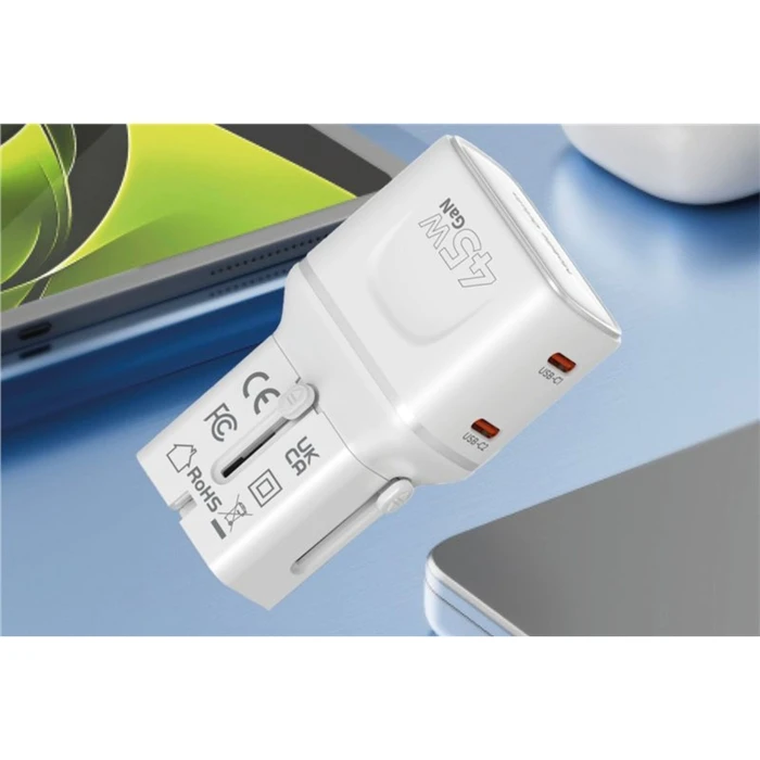 Φορτιστής Ταξιδίου Mobile Origin GaN 45W (EU/US/UK/AU) PW26, Λευκό