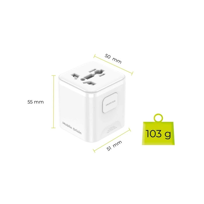 Mobile Origin Αντάπτορας Ταξιδιού PW30 EU/UK/US/AUS, Λευκό