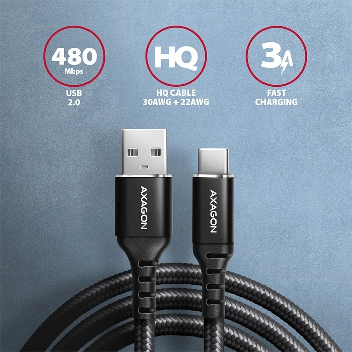 Καλώδιο Axagon Bucm-Am10ab Cabl E Usb-C To Usb-A 1m Usb