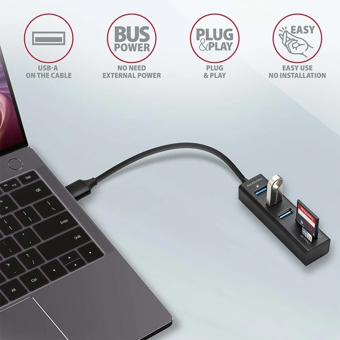 USB Hub Axagon Hma-Cr3a 3x Usb-A Sd/Microsd Metal