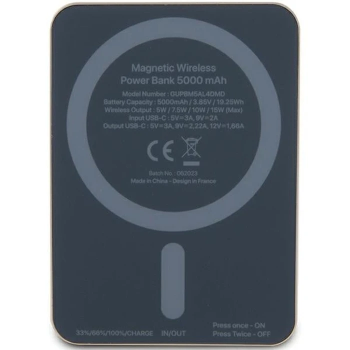 Induction Powerbank Guess GUPBM5AL4DMD 5000mAh 15W MagSafe 4G Strassed Metal Logo gold