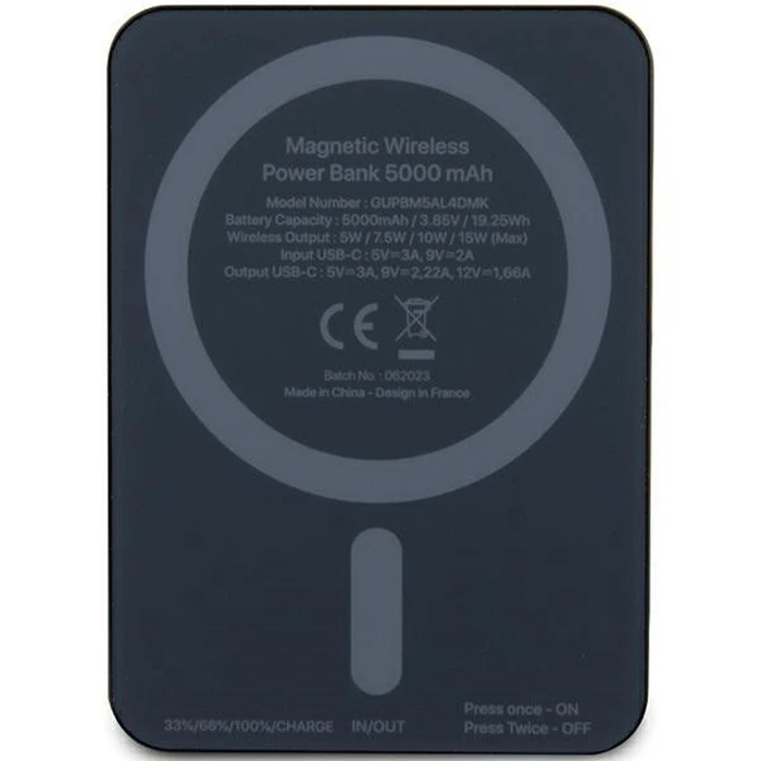 Induction Powerbank Guess GUPBM5AL4DMK 5000mAh 15W MagSafe 4G Strassed Metal Logo black